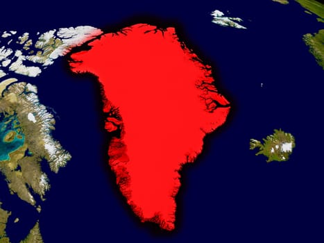Greenland from space in red. 3D illustration with highly detailed realistic planet surface. Elements of this image furnished by NASA.