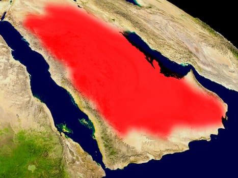 Saudi Arabia from space in red. 3D illustration with highly detailed realistic planet surface. Elements of this image furnished by NASA.