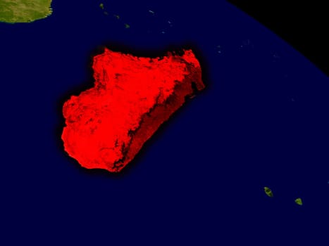 Madagascar from space in red. 3D illustration with highly detailed realistic planet surface. Elements of this image furnished by NASA.