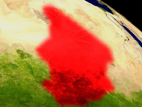 Chad from space in red. 3D illustration with highly detailed realistic planet surface. Elements of this image furnished by NASA.