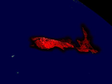 New Zealand from space in red. 3D illustration with highly detailed realistic planet surface. Elements of this image furnished by NASA.