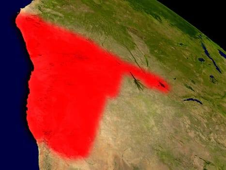 Namibia from space in red. 3D illustration with highly detailed realistic planet surface. Elements of this image furnished by NASA.
