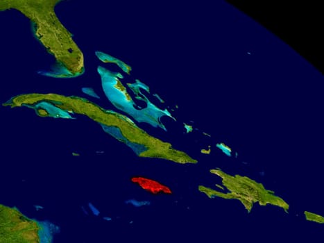 Jamaica from space in red. 3D illustration with highly detailed realistic planet surface. Elements of this image furnished by NASA.