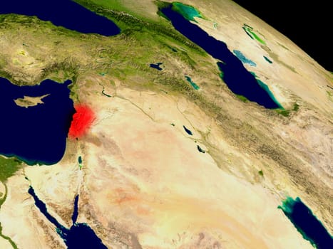 Lebanon from space in red. 3D illustration with highly detailed realistic planet surface. Elements of this image furnished by NASA.