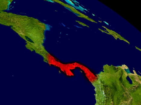 Panama from space in red. 3D illustration with highly detailed realistic planet surface. Elements of this image furnished by NASA.