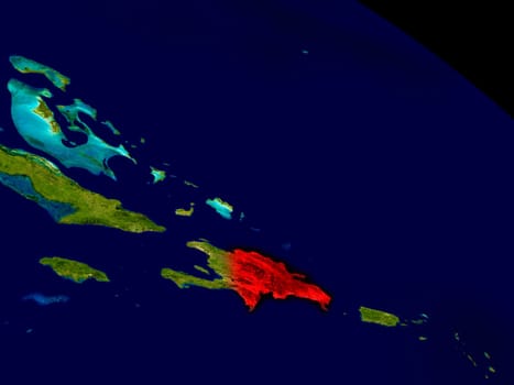 Dominican Republic from space in red. 3D illustration with highly detailed realistic planet surface. Elements of this image furnished by NASA.