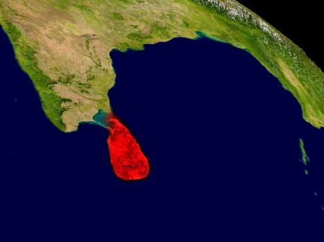 Sri Lanka from space in red. 3D illustration with highly detailed realistic planet surface. Elements of this image furnished by NASA.