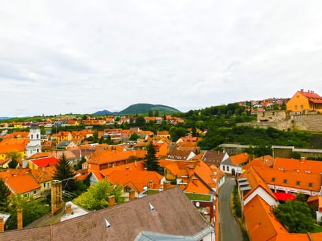 Panoramic view of Eger city and red roofs in Hungary