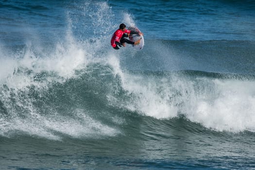 CASCAIS, PORTUGAL - SEPTEMBER 28, 2016: Miguel Pupo (BRA) during the 2016 Billabong Pro Cascais at Guincho's Beach - Cascais, Portugal.