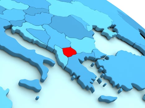 3D illustration of Macedonia highlighted in red color on blue globe