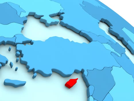 3D illustration of Cyprus highlighted in red color on blue globe