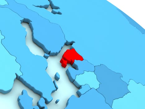 3D illustration of Estonia highlighted in red color on blue globe