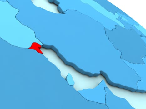 3D illustration of Kuwait highlighted in red color on blue globe