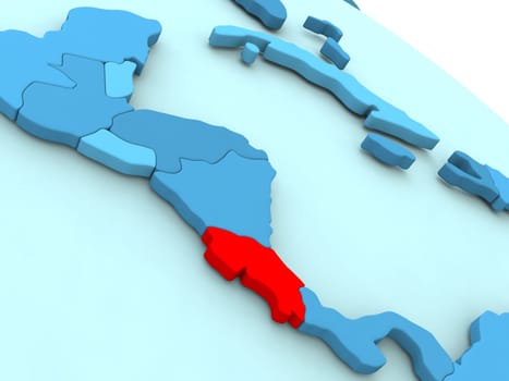 3D illustration of Costa Rica highlighted in red color on blue globe