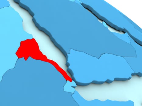 3D illustration of Eritrea highlighted in red color on blue globe