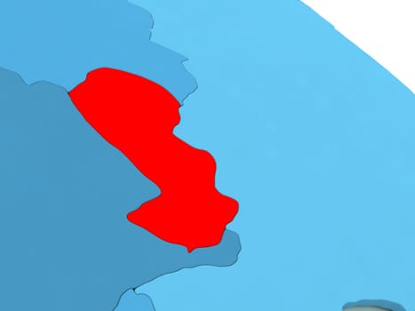 3D illustration of Paraguay highlighted in red color on blue globe