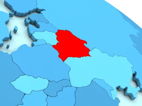 3D illustration of Belarus highlighted in red color on blue globe