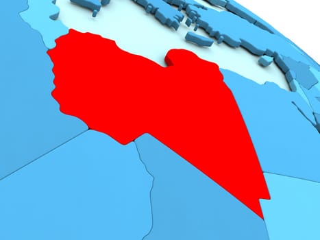 3D illustration of Libya highlighted in red color on blue globe
