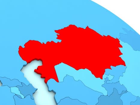 3D illustration of Kazakhstan highlighted in red color on blue globe
