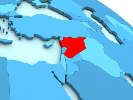 3D illustration of Syria highlighted in red color on blue globe