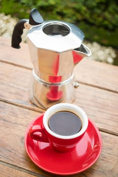 Red cup of hot espresso shot, stock photo