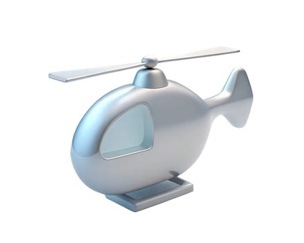 A futuristic 3D holographic icon of a helicopter with sleek metallic design and spinning rotor, isolated on white background. Ideal for aviation, travel, and technology-themed designs.