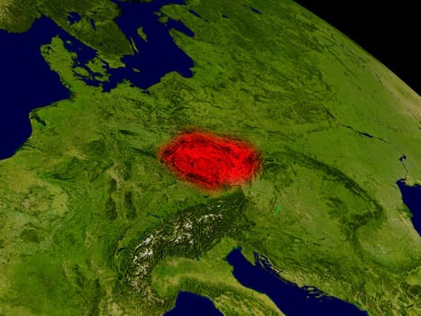 Czech republic from space in red. 3D illustration with highly detailed realistic planet surface. Elements of this image furnished by NASA.