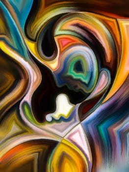 Inner Dialog series. Artistic abstraction composed of human profiles and vivid paint shapes on the subject emotions, relationships, human drama, spirituality and design