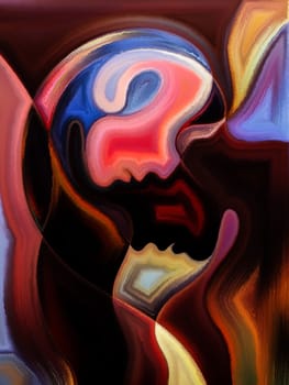 Inner Dialog series. Composition of human profiles and vivid paint shapes with metaphorical relationship to emotions, relationships, human drama, spirituality and design