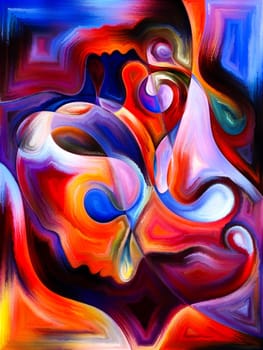 Inner Dialog series. Design composed of human profiles and vivid paint shapes as a metaphor on the subject of emotions, relationships, human drama, spirituality and design