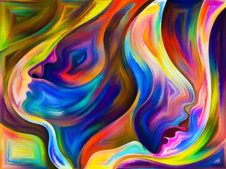Inner Dialog series. Abstract background made of human profiles and vivid paint shapes for use with projects on emotions, relationships, human drama, spirituality and design