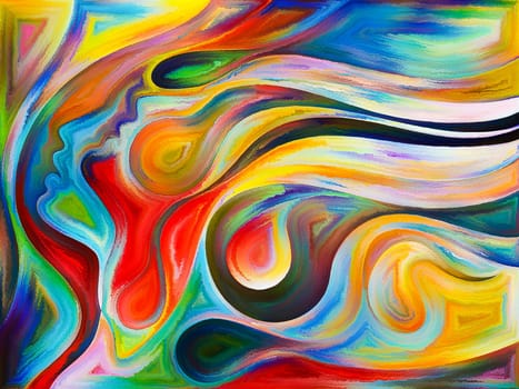 Inner Dialog series. Backdrop design of human profiles and vivid paint shapes for works on emotions, relationships, human drama, spirituality and design