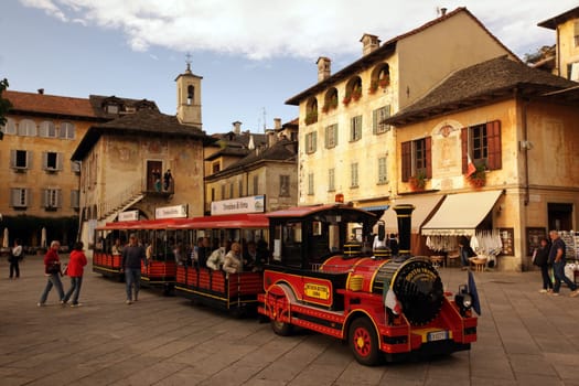 The Square in the Fishingvillage of Orta on the Lake Orta in the Lombardia in north Italy.