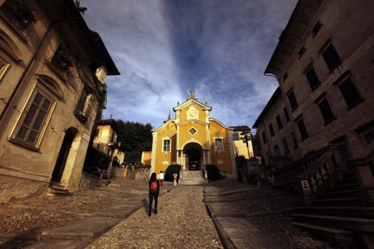 The churche in the Fishingvillage of Orta on the Lake Orta in the Lombardia in north Italy.