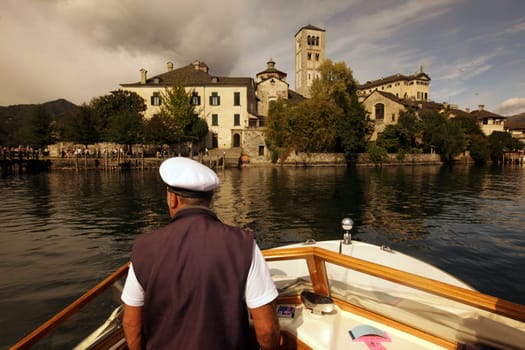 The church of Isola San Giulio in the Ortasee outside of the Fishingvillage of Orta on the Lake Orta in the Lombardia  in north Italy.