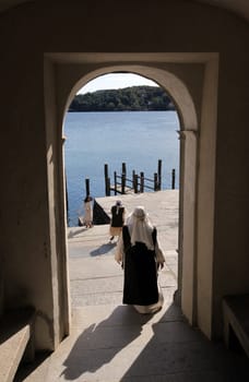 The church of Isola San Giulio in the Ortasee outside of the Fishingvillage of Orta on the Lake Orta in the Lombardia  in north Italy.