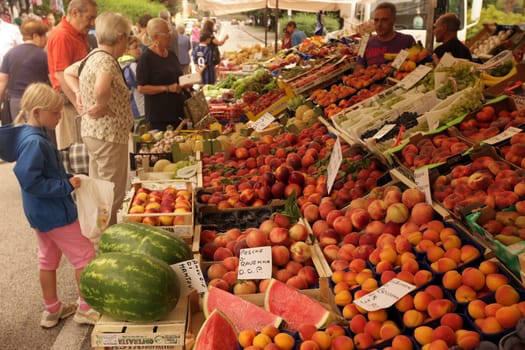The Market in the town of Pallanza near to Verbania on the Lago maggiore in the Lombardia  in north Italy.