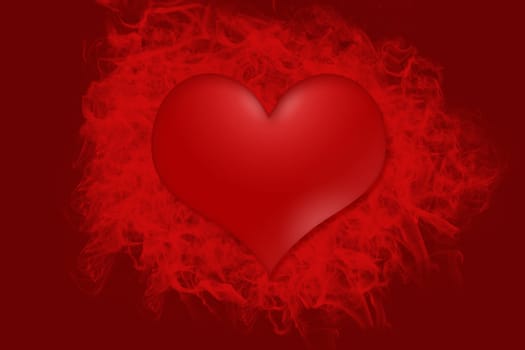 One big red heart is placed in the center of the image. Red smoke is coming from the heart.