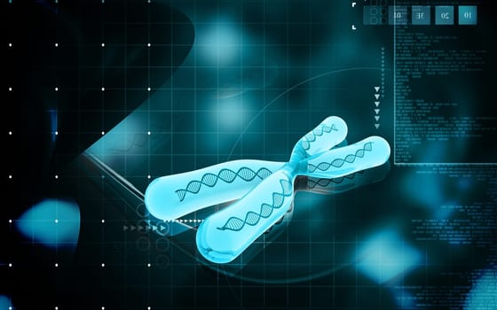 Digital illustration of chromosome in colour background