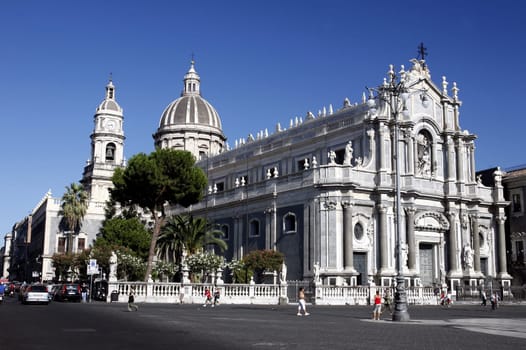 the Dom Sant Agata at the Piazza del Duomo in the old town of Catania in Sicily in south Italy in Europe.