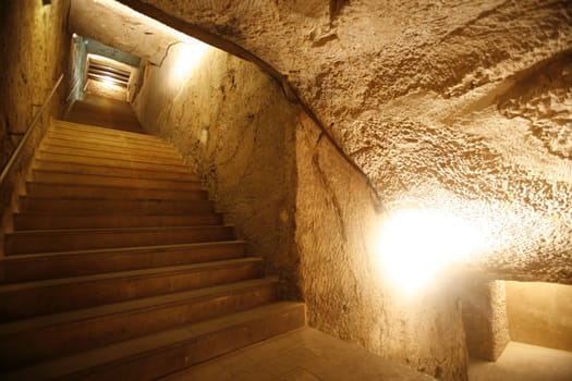 The Tunnels under the Piazza del Domo in the old Town of Siracusa in Sicily in south Italy in Europe.