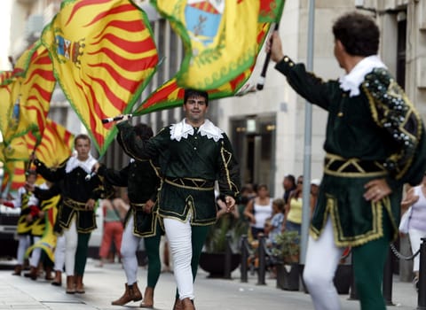 a history ceremony in the old town of Siracusa in Sicily in south Italy in Europe.