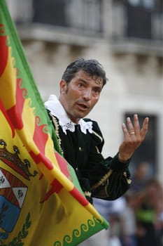 a history ceremony in the old town of Siracusa in Sicily in south Italy in Europe.