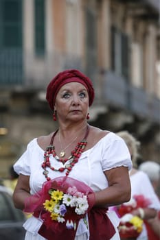 a history ceremony in the old town of Siracusa in Sicily in south Italy in Europe.