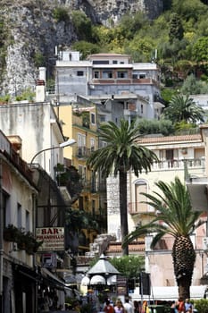 The old Town of  Taormina in Sicily in south Italy in Europe.