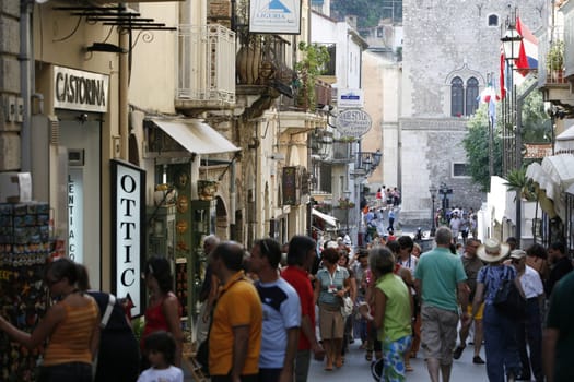 The old Town of Taormina in Sicily in south Italy in Europe.