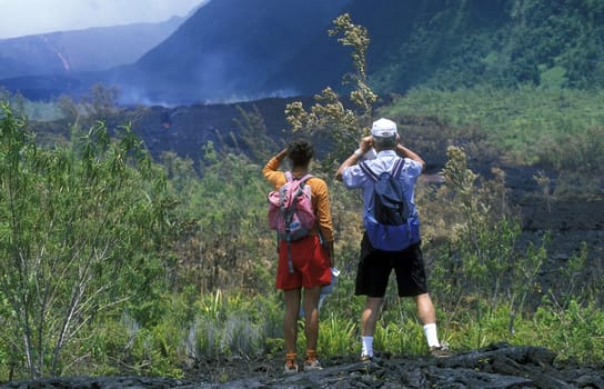 The Landscape allrond the Volcano Piton de la Fournaise on the Island of La Reunion in the Indian Ocean in Africa.