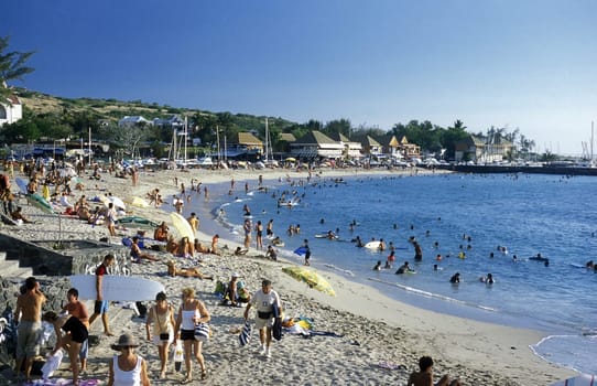 a Beach near St Gilles les Bains on the Island of La Reunion in the Indian Ocean in Africa.