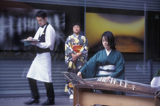 a tea ceremony in a traditional teahouse in the City centre of Tokyo in Japan in Asia,....