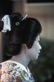 a Gaisha at the big Edo Festival at the Kanda-Matsuri Temple in the City center of Tokyo in Japan in Asia,....
